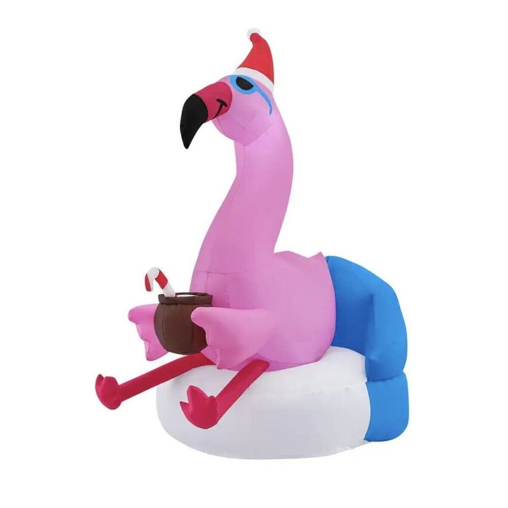 INFLATABLE CHRISTMAS FLAMINGO Pool Float 5’ Yard DECOR POOL, BEACHY NEW